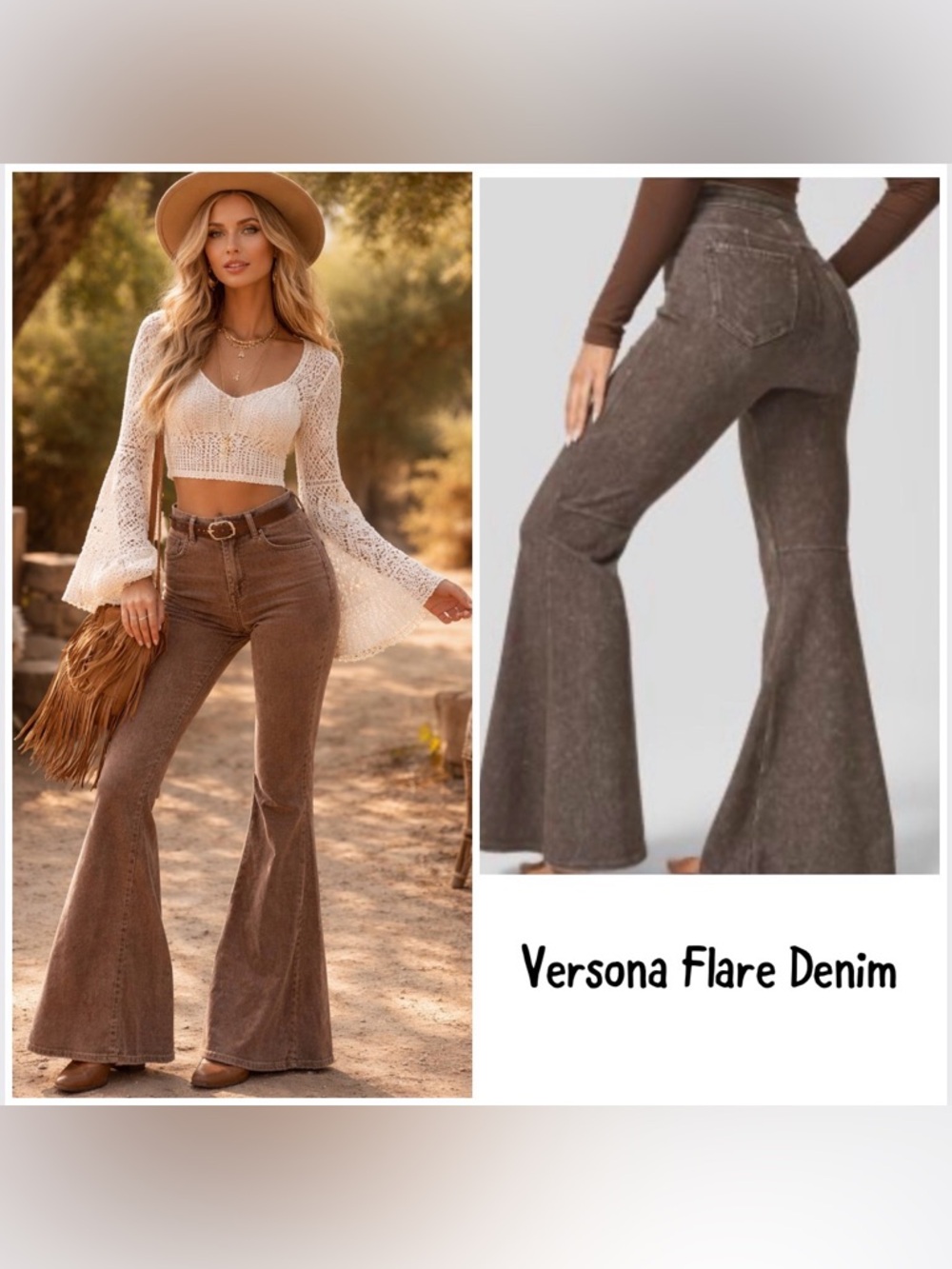 Brown Denim Flared Jeans new